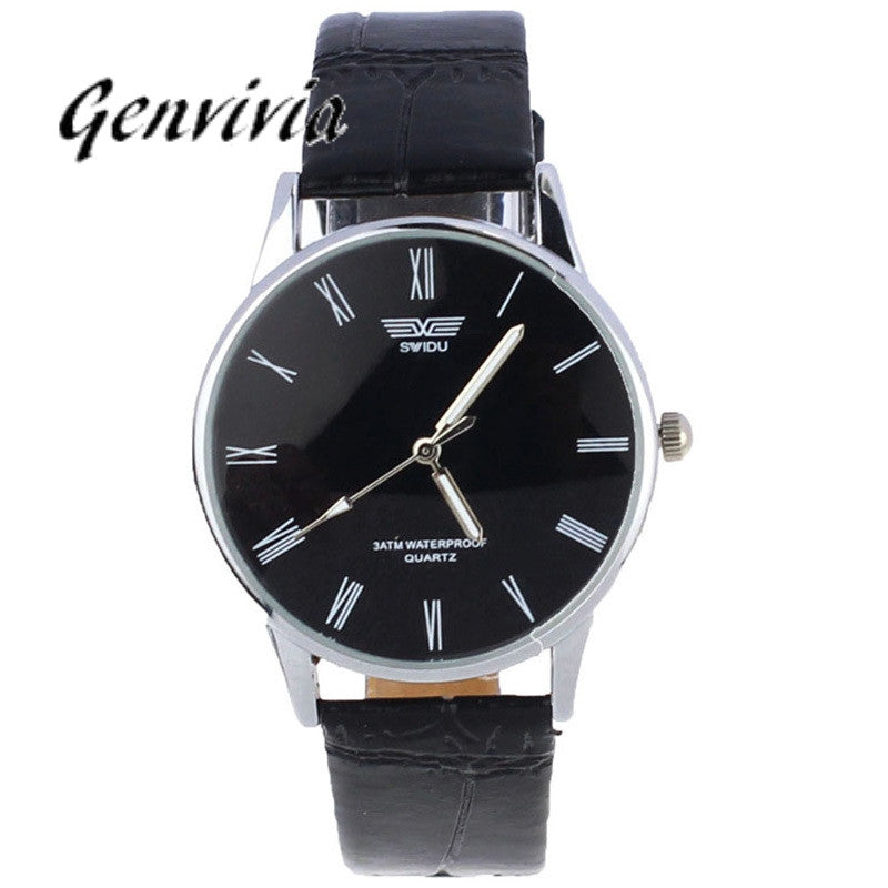 Free shipping Fashion 2colors quartz watch Classic Men's Watch Roman Number Electronic Leather Waterproof WristWatch