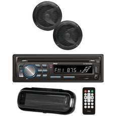 Pyle Marine Single-din In-dash Cd Am And Fm Receiver With Two 6.5&#34; Speakers Splashproof Radio Cover & Bluetooth (black)