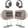 Power Acoustik 8.8&#34; Universal Headrest Monitors With Twin Dvd Player Combo Ir & Fm Transmitters & 2 Pairs Of Headphones (beige)