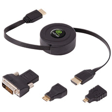 Retrak_emerge Retractable Standard Hdmi Cable With Mini Micro & Dvi Adapters 5ft