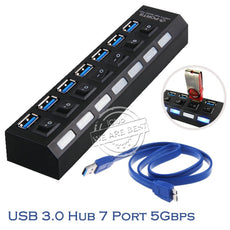 NEW USB 2.0 HUB 7 PORT 5GBPS HIGH SUPER SPEED CABLE + SWITCH F LAPTOP PC MAC