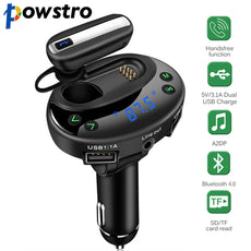 Powstro 5V 3.1A Car Charger DC 12-24V 2 USB charger with Car MP3 player Bluetooth handsfree kit For iPhone6 Samsung Smart Phone