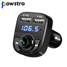 Powstro 4.1A Dual USB Car Quick Charger Voltage Display with FM Transmitter Bluetooth Car Kit MP3 Playe SD TF Music Playing