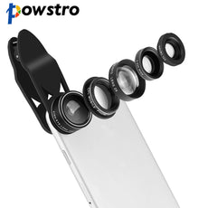 Powstro 5 in 1 Clip-on Phone Camera Lens Wide Angle+15X Macro+198 Fisheye +CPL Ect For iPhone Samsung Tablets phone lens
