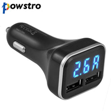 Powstro 5V 4.8A Dual USB Car Charger LED Screen Display & Low Voltage Alarm Charger for iPhone Samsung Huawei HTC LG Car Charger
