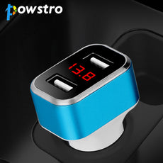 Powstro 3.1A Dual USB Car Charger Volmeter Display Voltage Current DC 12-24V For Smartphone Tablets Camera Mini Car Charger