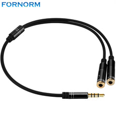 3.5mm 1 Male to 2 Female Cable Connector Adapter Splitter with Microphone Audio Headphone Jack Separated for Computer PC Tablet