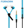 FORNORM 1.15M Metal Zipper Earphone with 3.5mm Connector Microphone Stereo for iPhone/ Samsung/HTC/LG and other phones