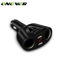 3.1A Dual USB Car Charger with 2 Cigarette Lighter Sockets 120W Power Support Display Current Volmeter for iPhone iPad Samsung