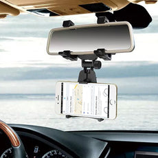 Powstro Adjustable Rotary GPS Mobile Phone Car Auto Rearview Mirror Mount Holders Stands 360 Degrees Black Car Phone Holder