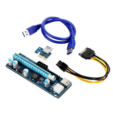 006C 6-Pin & 4-Pin PCI-E 1X to 16X GPU Riser Card Adapter with 60cm USB 3.0 Extension Cable for BTC Miner Mining Machine