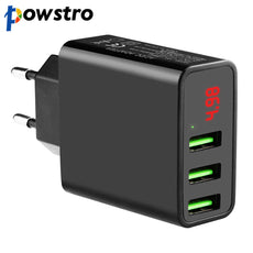 Powstro Universal 5V 3A 3 USB smartphone Charger Current Voltage Display Chargers For iPhone Samsung Xiaomi Huawei Mobile Phone