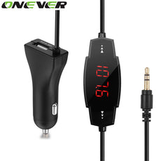 Onever Wireless FM Transmitter Radio Car Kit for Smart Phones bundle with 3.5mm Audio Plug and Car Charger For iPad Tablet PC