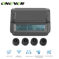 Onever Solar Power Wireless Car Tire Pressure Alarm Monitor System TPMS Temperature Alarm LCD Display with Car 4 External Sensor