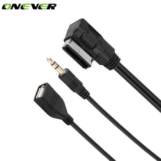 Onever 1.5m Car Music AMI MMI Interface Adapter USB Charger 3.5mm Male Aux In Cable Audio Adapter For VW Golf Audi Q5 Q7 A3 A4L