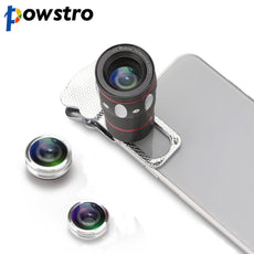 Powstro 10x Zoom Telephoto With 180 Degree Fish Eye Wide Angle Clip 4 in 1 on Cellphone Lens Kits For iPhone 6S 6 Samsung HTC