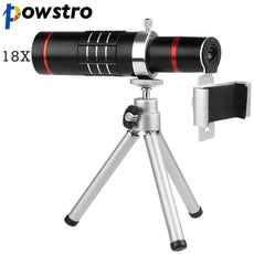 Powstro Universal 18X Zoom Telescope Phone Camera Lens with Tripod Clip For iPhone 7 8 X Samsung HTC Sony Mobile Phones Lens