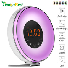 LemonBest Sunrise Sunset LED Lights with Digital Alarm Clock Wake Up FM Radio Electronic Alarm Clocks Touch Sensor Night Light