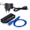 New High Speed USB 3.0 HUB 4 Port Adapter LED Indicator With Power Adapter For PC EU