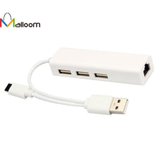 USB 3.1 Type C +USB 2.0 Multiple 3 Ports Hub with Ethernet Network LAN Adapter For PC Laptop Tablet Macbook Support Windows