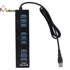 10 Port Hi-Speed USB 2.0 Hub A-type downstream X7 B-typw upstream  With LED Indicator With Power Adapter For PC Laptop Computer