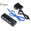 New 4 Ports USB 3.0 HUB With On/Off Switch Power Adapter For Desktop Laptop Computer