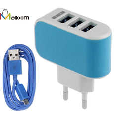 2016 New Arrival USB Charger 3.1A Triple USB Port Wall Home Travel AC Charger Adapter EU + Micro USB Cable