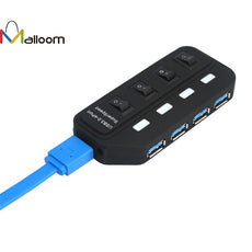 2017 Hub NEW USB 3.0 Hub 4 Ports Speed 5Gbps For PC Laptop With On/off Switch BLACK with power adapter#20