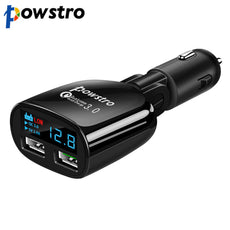POWSTRO Qualcomm Quick 3.0 Car Charger Rotatable QC3.0 Dual USB Charger with Voltmeter Support Low Voltage Alarm for Samsung
