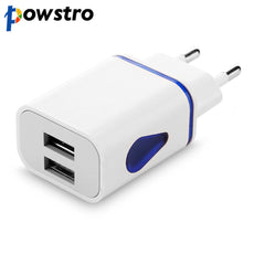 Powstro LED Light Micro USB Charger EU Plug 2.1A 2 Ports Fast Charging Wall Power Adapter For iPhone 8 7s Smasung Accessories