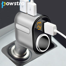 Powstro 3 USB Car Charger 5V 3.1A Intelligent Voltage Display Quick Charge Mobile Charger Adapter With Cigarette Lighter Socket