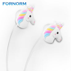 FORNORM In-ear Earphone 3.5mm Earbuds Cute Unicorns Cartoon Earphones Rainbow Horse With Mic For Xiaomi Smartphone Kids Gifts