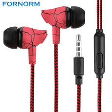FORNORM 3.5mm Wired Headset  In Ear Earphone Stereo Bass Music Earpieces with Microphone Cloth Rope For Cellphone MP3 MP4 Ect