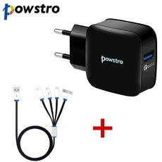 Powstro QC3.0 fast charger+4 in 1 Multi USB Charging Cable Charger Cord for iPhone 6S 6 Samsung Note 3 Android Phone Power Bank