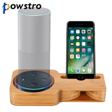 POWSTRO For Amazon Echo 2 in 1 Phone Holder  Bamboo Desktop Speaker Stand Amplifier Dock Powerless Speaker Holder for A E Dot