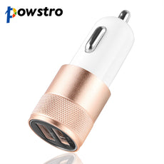 Powstro Universal Aluminium Dual USB Car Charger 12-24V 2.1A Vehicle Charger for iPhone 5 6S ipad Samsung Galaxy S4 S5 Tablet