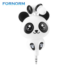 POWSTRO Retractable Panda Earphone Wired 3.5MM Cute Cartoon Inearphone for Mobile Phone MP3 Player