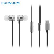 FORNORM Type C Wired Earphone Metal With Ultra-Clear Midrange Soft Silicone Ear Buds For Levi LeEco Le2 max Pro2 3 Mp3