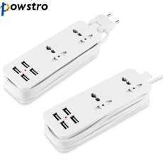 Powstro Portable EU Plug Extension Socket Outlet Travel Power Strip Surge Protector with 4 USB Smart Charger for Smarphone