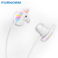 FORNORM Special Unicorns Cartoon Earphones Colorful Rainbow Horse In-ear Earphone 3.5mm Earbuds With Mic Mini Earphone