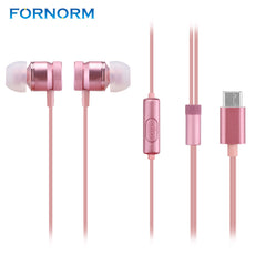 FORNORM USB Type C In-Ear Metal Earphone Stereo Audio Wired Control With MIC USB Plug For Xiaomi Letv LeEco max2 Pro3 Mp3 Mp4