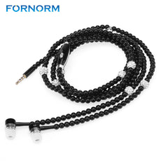 FORNORM Pearl Design Necklace Earphone Magnetic Stereo 3D surround sound Inear Hands Free Earbuds With HD Microphone