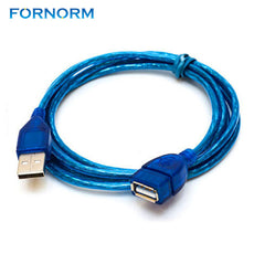 FORNORM 1m 3m USB 2.0 Extend Cable Transparent Blue Wholesale Extended USB Cable For Cameras Computer Peripherals