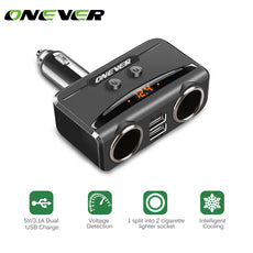 Onever Car Electronic Cigarette Lighter Socket Splitter USB Adapter 5V 3.1A Dual USB Car Charger with Voltage LED Display