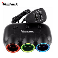 Vingtank 1 to 3 Car Cigarette Lighter Coupler Splitter Socket with Dual USB 5V 2.1A Car Charger Electronic Cigarette lighter usb