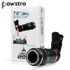 POWSTRO 12X Zoom Mobile Phone Lens Telescope Camera Lens Clip-on for iPhone 7 6 6S plus Samsung S7 S6 edge Smartphones