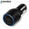 Powstro Dual USB Car Charger 2.1A Smart Phone Charging Cigarette Lighter Charger with Blue LED For iPhone 7 6s iPad PSP Ect