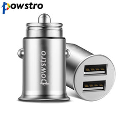POWSTRO Car Phone Charger Super Mini Zinc Alloy Dual USB Car Charger 4.8A Support Smart Fast Charging For iPhome Samsung LG HTC