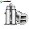 POWSTRO Car Phone Charger Super Mini Zinc Alloy Dual USB Car Charger 4.8A Support Smart Fast Charging For iPhome Samsung LG HTC