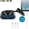 Onever 12V/24V 120W 3 Way Auto Sockets Car Cigarette Lighter Adapter LSplitter Lighter 5V 3.1A Output Power 3 USB Car Charger